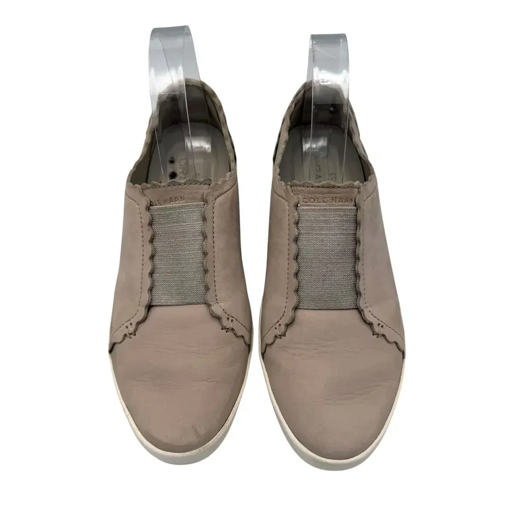 Cole Haan GrandPro Spectator Gray Nubuck Leather Scallop Slip-On Casual Sneakers
